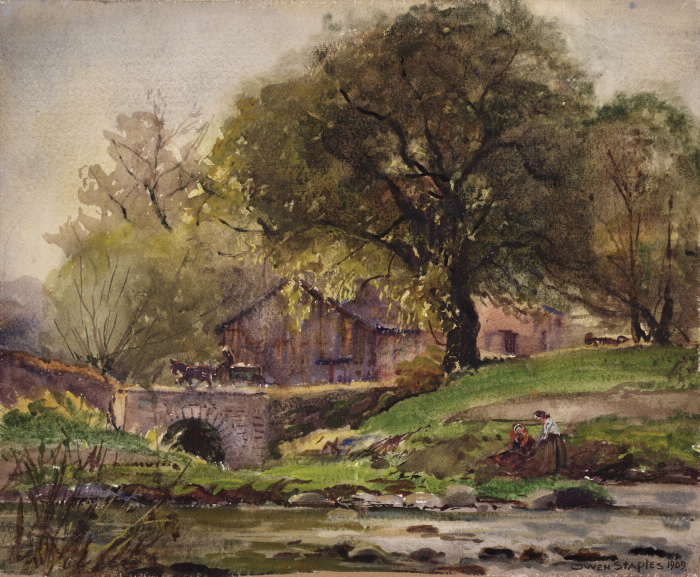 Taylor Brothers Paper Mill, Don River, east side, south of Pottery Road; watercolour by Owen Staples, 1909 (courtesy Toronto Public Library)