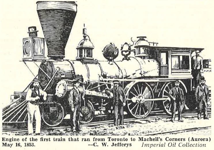 Engine of the first train that ran from Toronto to Machell's Corners (Aurora) May 16, 1853